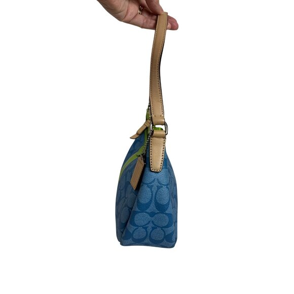 Coach Signature Stripe Shoulder Baguette Demi Bag Blue Lime Green F29942 - Picture 4 of 15